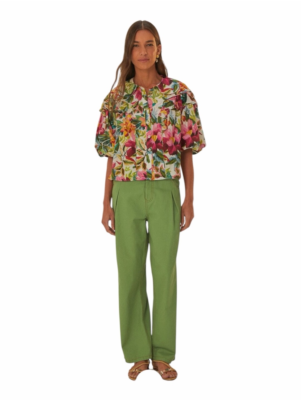 FARM RIO green pleated  wide leg cotton twill pants size 26